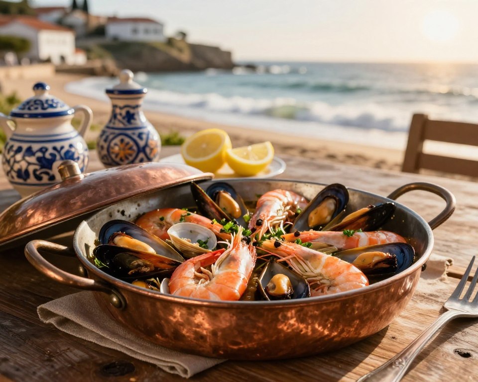 Traditionelle portugiesische Cataplana mit Meeresfrüchten